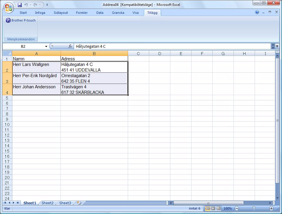 Microsoft Excel Med tilläggsfunktionen kan du kopiera text direkt från Microsoft Excel till en etikettlayout.