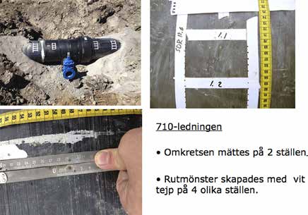 Figur 3.3.1 Bilder tagna i gropen där svällningsmätningarna skulle göras i samband med provtryckningen av DN710-ledningen.