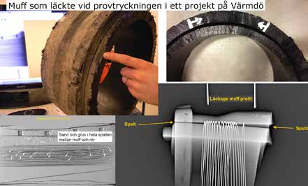 PE-100 DN250-rör med elektromuffsvets som läckte vid provtryckningen Figur 3.4.1.6 visar en DN250-muff som upptäcktes läcka vid en provtryckning i ett projekt på Värmdö.