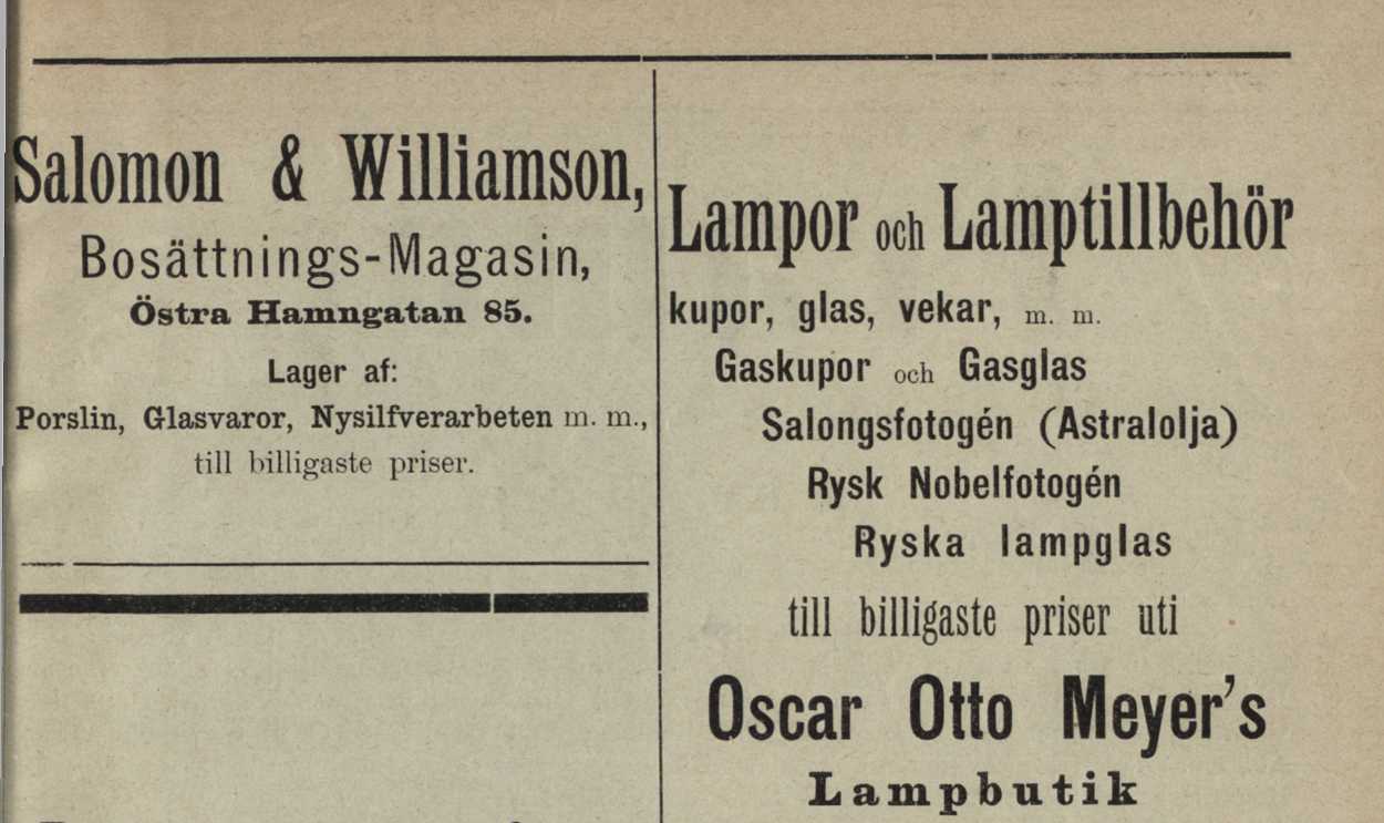 "Framäts" Redaktion. C. J. Lindahl & Co., Hörnet af Kors- & Kyrkogatorna. Spécialité: Klädningstyger. A1ALIA WKRIÎIf Handsk-handel, GÖTEBORG.