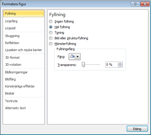 Alternativ kan du också välja fliken Format under ritverktygsfliken för att därifrån välja att arbeta med Ellipsens egenskaper.