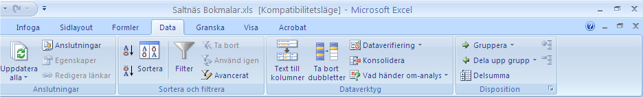 DELSUMMOR Öppna databasen Saltnäs Dataspelförening. Med hjälp av funktionen Delsummor kan man t ex ta reda på vad försäljningen uppgår till i en viss region.