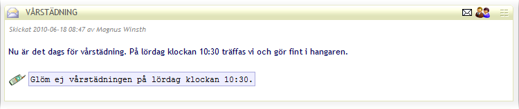 myweblog Bokningssystem 5.4 FUNKTIONER I detta avsnitt beskrivs alla de olika funktioner som ingår i bokningssystemet. Rubrikerna är hämtade från menyn i myweblog. 5.4.1 Meddelanden Här kan du läsa meddelanden som har anslagits av klubben.