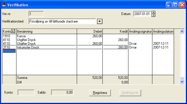 Kapitel 3: SPCS 35 Figur 11: Att lägga till rader direkt på ett verifikat.