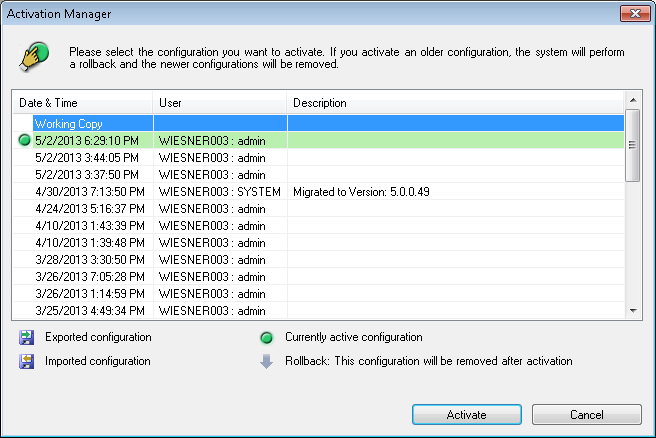 188 sv Globala Configuration Client-fönster Bosch Video Management System Aktivera Klicka för att visa dialogrutan Aktivera konfigurationen.