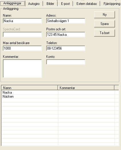 Under SpectraCard anges installationsnumret för kontokortsterminalen om ni har en sådan. Numret erhålls från Payzone.