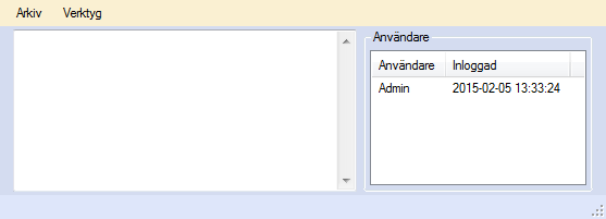 Figur 9. EconExact Server huvudfönster I det vänstra textfältet visas logginformation från användare lokalt eller på nätverket.