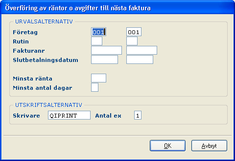 102 Kundreskontra Innan denna överföring görs bör listan Utskrift av ej debiterade räntor och avgifter tas fram för kontroll.