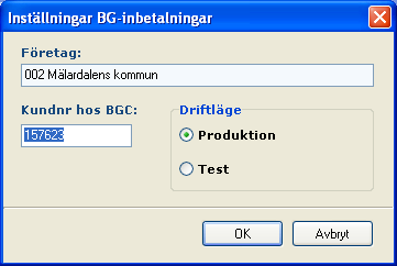 18 Kundreskontra Ange det kundnummer ni fått från BGC och ange om ni kör test eller produktion. Då inläsningen startas, läses uppgifterna ner och en lista fås som visar bankgirokonto och totalbelopp.