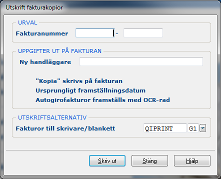 Kundreskontra 53 6.2 Fakturakopior 6.2.1 Översikt Fakturakopior kan tas fram vid valfria tillfällen antingen på enstaka fakturor eller på ett intervall av fakturor.