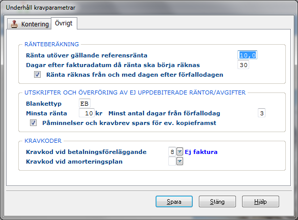 Kundreskontra 71 7.2.4 Inmatningsfält, flik Övrigt Ränta utöver gällande referensränta här anges den räntesats som ska beräknas utöver gällande referensränta.