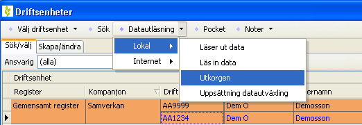 När data är utläst kan du hitta filerna i Utkorgen (se nästa avsnitt) När du sedan öppnar driftsenheten visas följande besked, som visar att data är utläst.