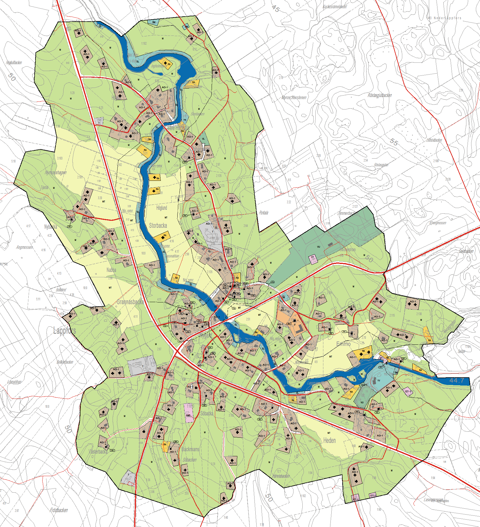 Markanvändning Delgeneralplanen över Lappfors bycentrum En generalplan godkändes av kommunfullmäktige den 15 januari 2001.