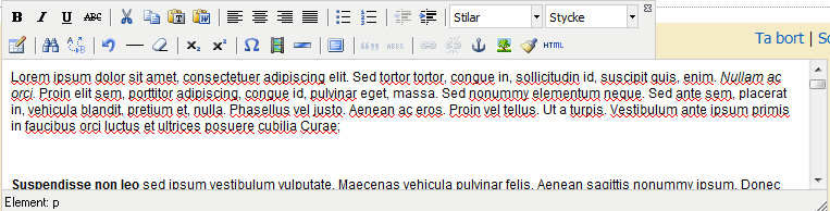 5 Redigera text med Texteditorn Texteditorn låter dig redigera text direkt i webbläsaren utan att använda sig utav insticksprogram eller liknande.