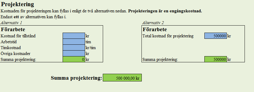 Appendix 7 Kalkyl fallstudie 1 I detta appendix visas de kostnader som användes för att beräkna livscykelkostnaden för fallstudie ett.