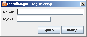 Registrering Menyval: Arkiv > Inställningar > Registrering 2 1 3 När man fått en registreringsnyckel läggs denna in här.