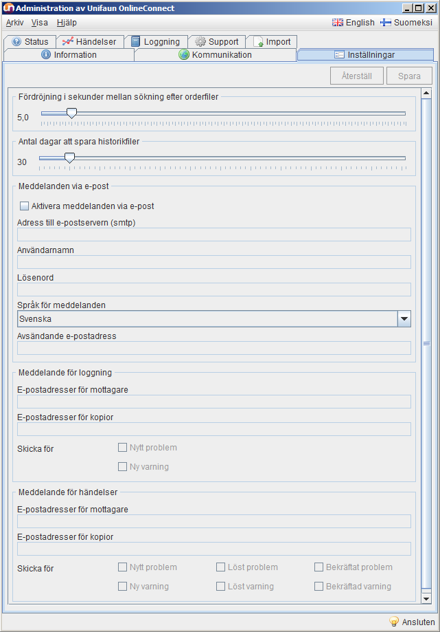 14 4.3 Inställningar På fliken Inställningar görs inställningar som inte är kopplade till ett konto i ett online-system.