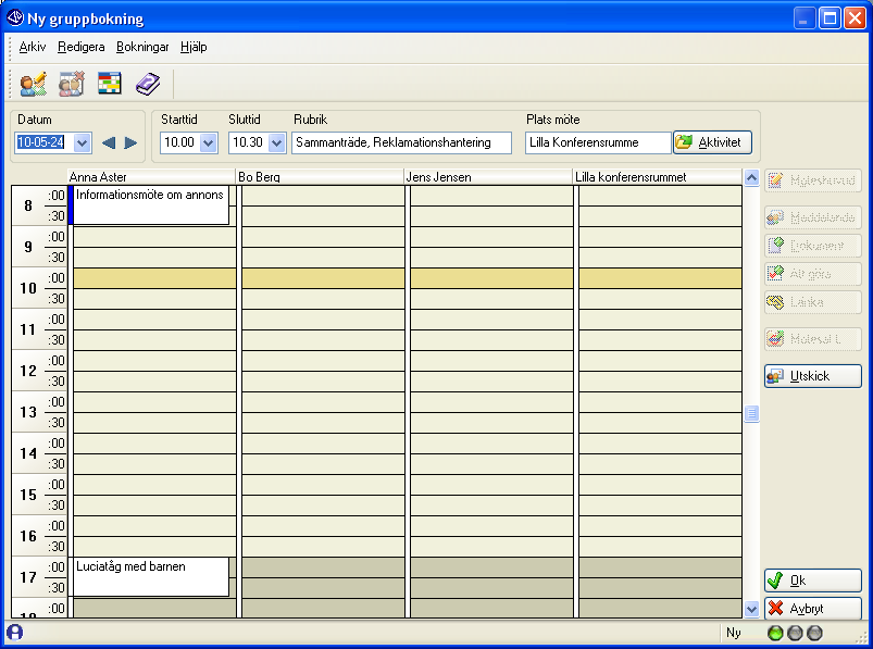 CRM-handbok - Aktiviteter 2.5.4. Gruppbokning och Möteshanterare Möten med flera deltagare kan ibland vara svårt att få till stånd.