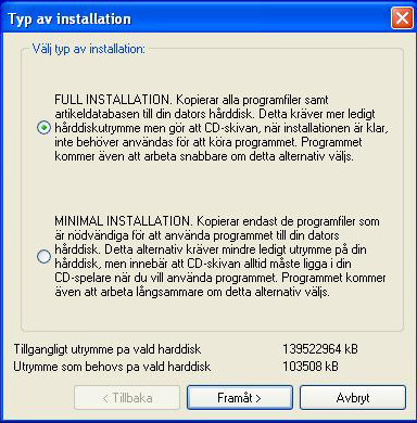 Klicka på installera. När installationen är slutförd får du följande fråga: Om du har haft Lundakatalogen installerad på din dator kan det finnas inställningar sparade.
