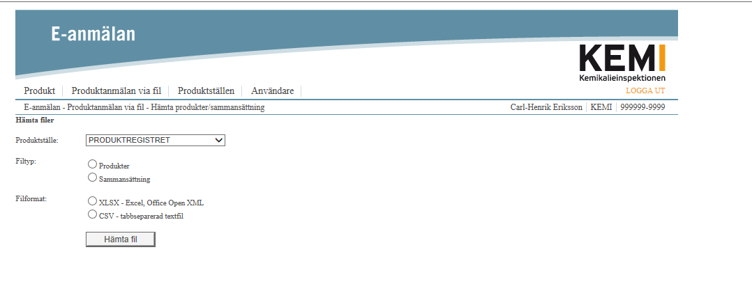 Filer Hämta fil Kvittenslistan, som ska vara inskickad senast den 28 februari, hämtas här. Välj Produktställe och hämta filen med alla produkter som registrerats på detta produktställe.
