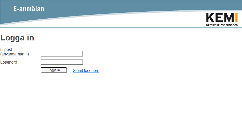 Inloggningssida 2 Första gången du loggar in 1. Gå in på https://webapps.kemi.se/eanmalan/ och välj SMS-inloggning. 2. Klicka på Glömt lösenord. 3.