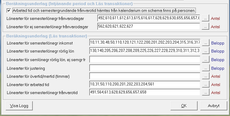 Alla dessa inställningar är viktiga och kommer att påverka hur programmet genomför sin beräkning. Kontrollera noga med ditt avtal så att du har rätt uppgifter.