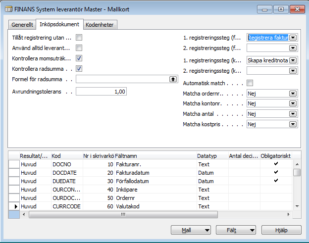 Fliken Inköpsdokument är bara relevant vid behandling av inköpsfakturor och kreditnotor.
