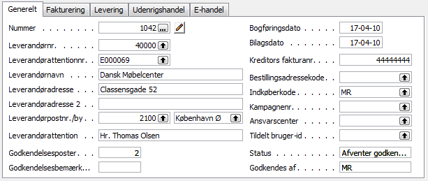 Efter att godkännandeanmodningen är sänd är fakturan nu tilldelad användaren MR för godkännande. Samtidig är status ändrad till Väntar på godkännande.