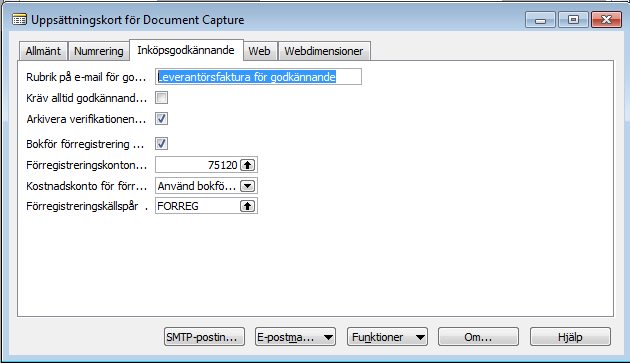 Fältnamn Dokumentnummer Beskrivning Fältet visar koden för den nummerserie som du vill använda till den automatiska tilldelningen av nummer till dokument.