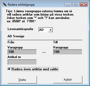 Sök artikelanvänd tangenten F4 som är det enklaste sättet att komma fram till detta fönstret. Ange ett sökalternativ och skriv in hela eller del av sökkriteriet.