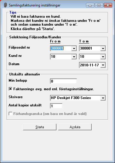 InbetalningarFör att registrera inbetalning av en faktura kommer följande formulär fram ( Se bild ovan). I fältet Betal datum skriver ni bokföringsdatum för betalning.