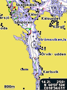 Använda sjökort Aktivera högupplösta satellitbilder Du kan lägga över högupplösta satellitbilder på land-, havs- eller båda delarna av navigationssjökortet med ett förprogrammerat BlueChart g2 Vision