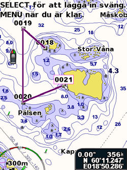 Skapa och använda rutter Du kan skapa och lagra upp till 20 rutter, med upp till 250 waypoints vardera. Så här skapar du en rutt från din aktuella plats: 1.