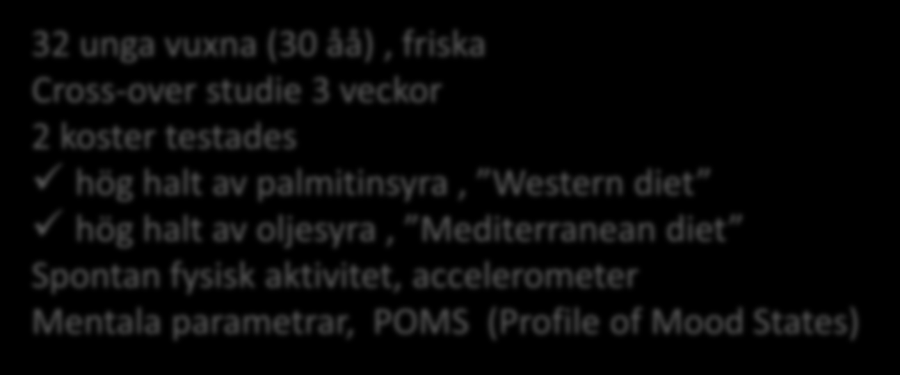 Nya rön Fettets kvalitet påverkar humör och fysisk aktivitetsgrad 32 unga vuxna (30 åå),