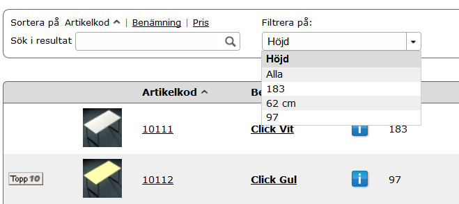 Skapa ditt sortiment Register Om ett fält ska läggas till i en listvisning väljer du först vilket register fältet ska hämtas från. Önskat fält markeras och flyttas till listkontrollen Valda fält.