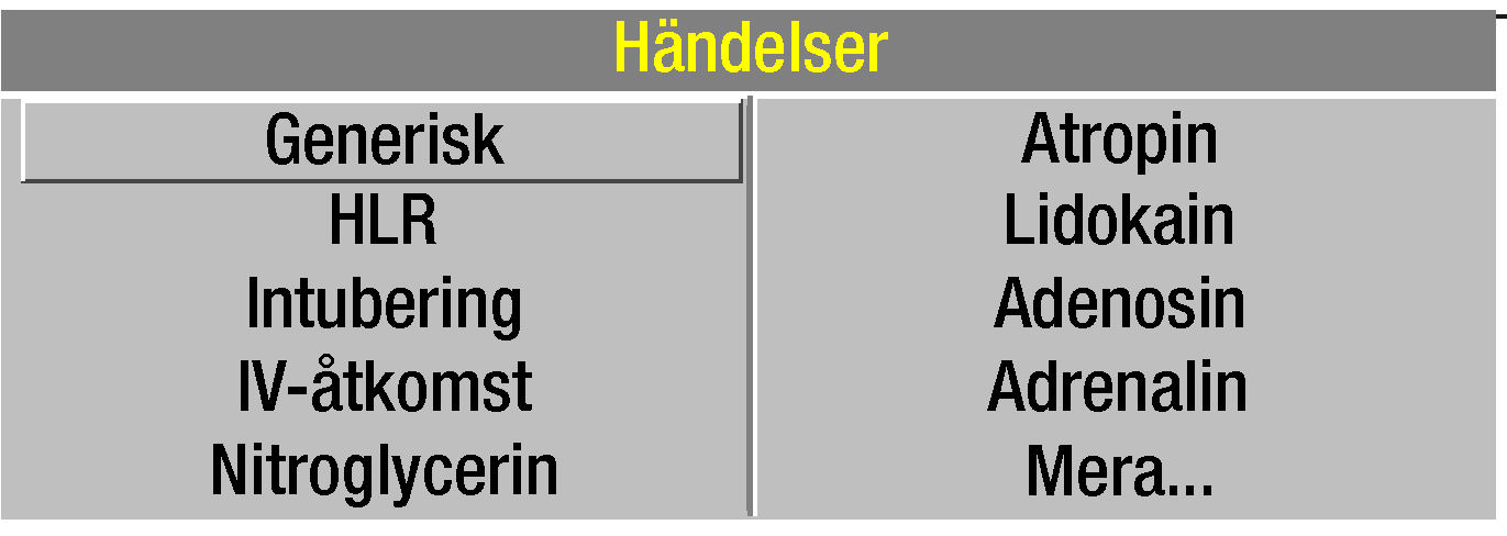 Grundläggande information Område 3 3 HÄNDELSE Aktiverar användardefinierade händelser. Se sida 2-5. AVL Ändrar EKG-avledning. Se sida 3-2. STOR. Ändrar EKG-storlek. Se sida 3-2. HUVUDMENY Visar omedelbart huvudmenyn.