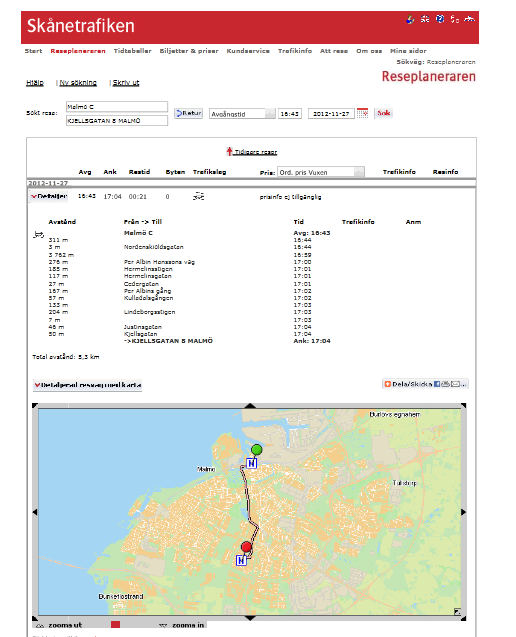 Bild 4. Gränssnitt för förslag till cykelrutt för Skånetrafikens CRP. 5.3.