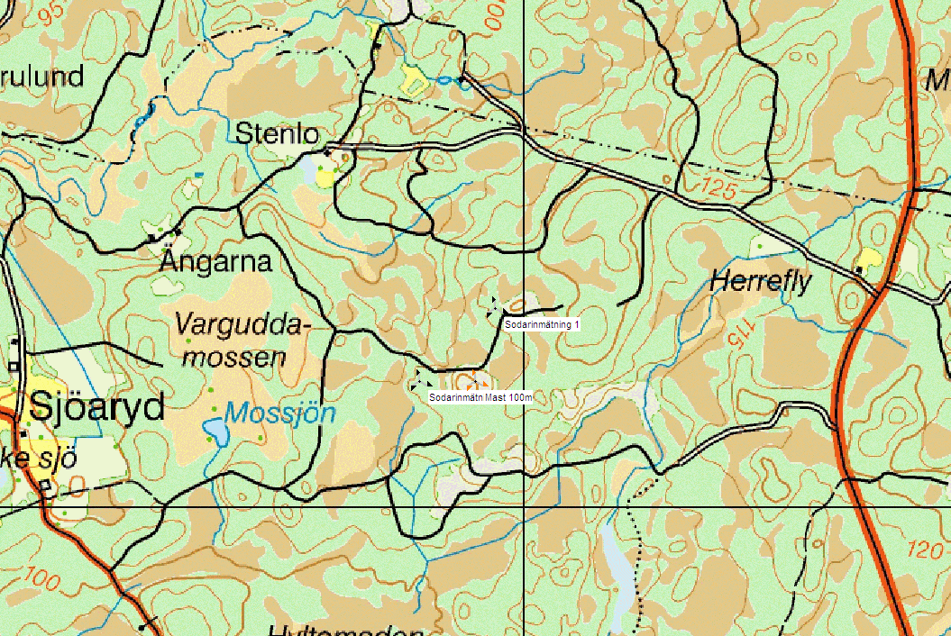 Förutom de 3 projektplatserna har Arise använt en 100 meters mast i Sjöaryd där det fanns lämpliga sodarmätplatser nära masten för att göra jämförande mätningar mellan mast och sodar.