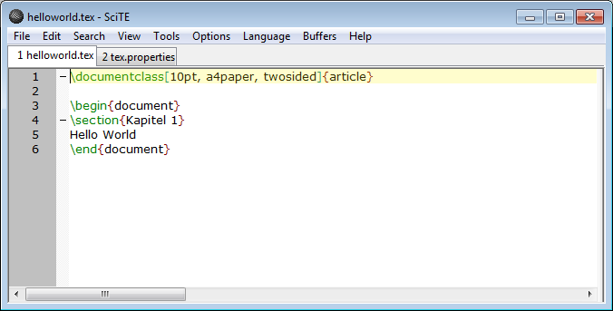 MikTEX nns tillgängligt både för Linux, Mac och Windows (under namnet TEXworks) och är lätt att komma igång med. A.2 Scite Scite är en editor som är anpassad för programmering, bland annat i LATEX.