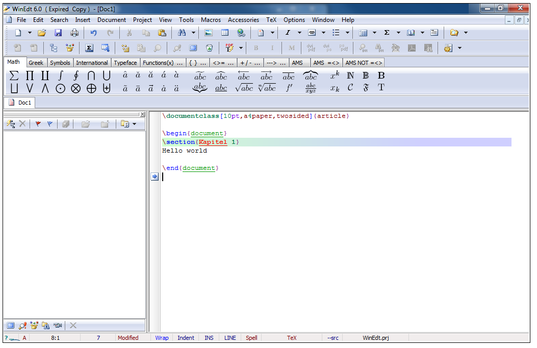 A.3 WinEdit Winedit påminner lite om Texworks i den meningen att man kan kompilera sitt dokument från editorn. Figur A.