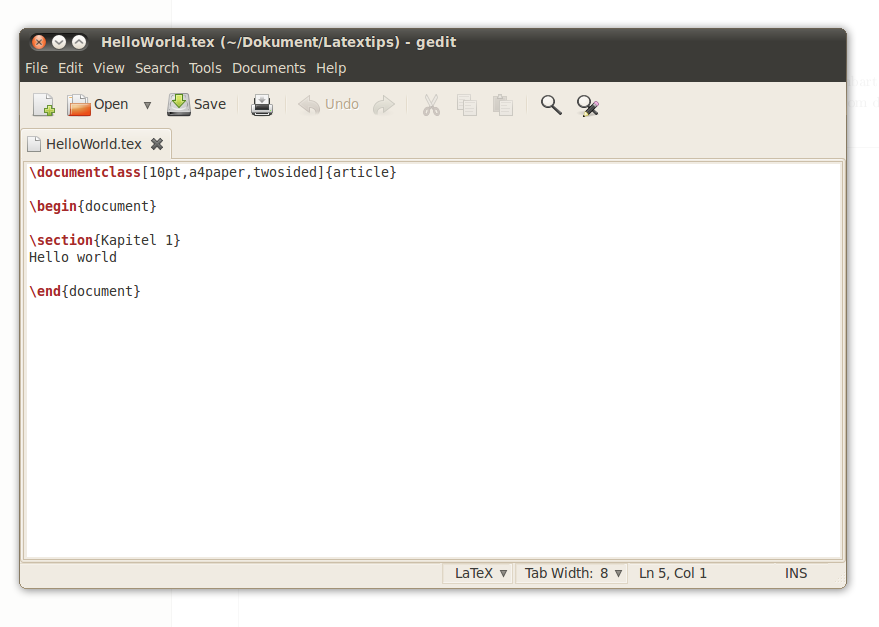 A.4 Gedit Gedit är en enkel editor som inte är kopplad till LATEXpå något sätt, utan är anpassad enbart för att redigera text.