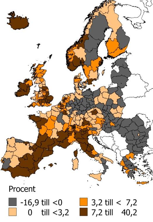 REGIONAL TILLVÄXT 2013 Alla länder eller regioner har inte drabbats eller kommer att drabbas av en negativ befolkningsförändring (figur 22).