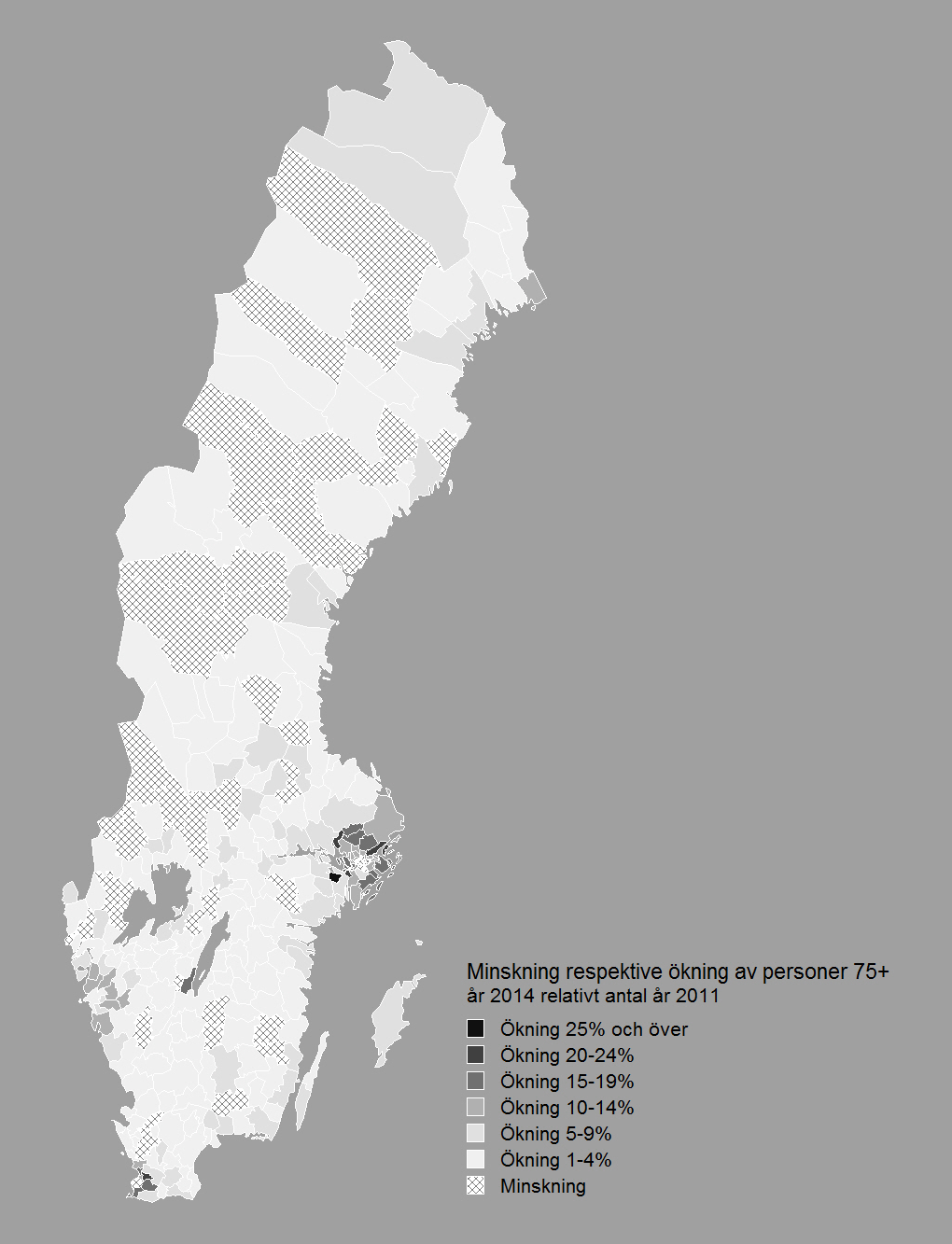 Figur 1 Förändring av antalet äldre (75+) 2014 i