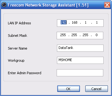 grundinställningar för din Freecom Data Tank Gateway för lagring I denna meny kan din Data Tank Gateway tilldelas en IP-adress, en nätmask, ett enhetsnamn och ett arbetsgruppsnamn.