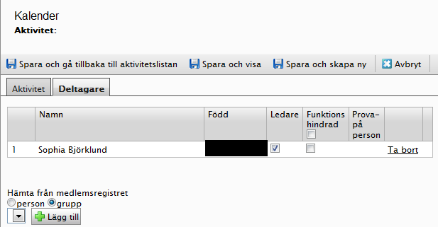 Under rutan för återkommande aktivitet kan ni även välja om ni vill ta emot anmälningar till aktiviteten (kräver att de som ska anmäla sig har egna inloggningsuppgifter).