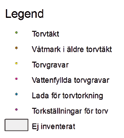 Legend Området är beteshävdat Området har beteshävdats Upphörd beteshävd Stängselstolpar Anslutande betesmark Fäbodvall i anslutning Våtmarken slåtterhävdas Området har slåtterhävdats Tidigare hävd