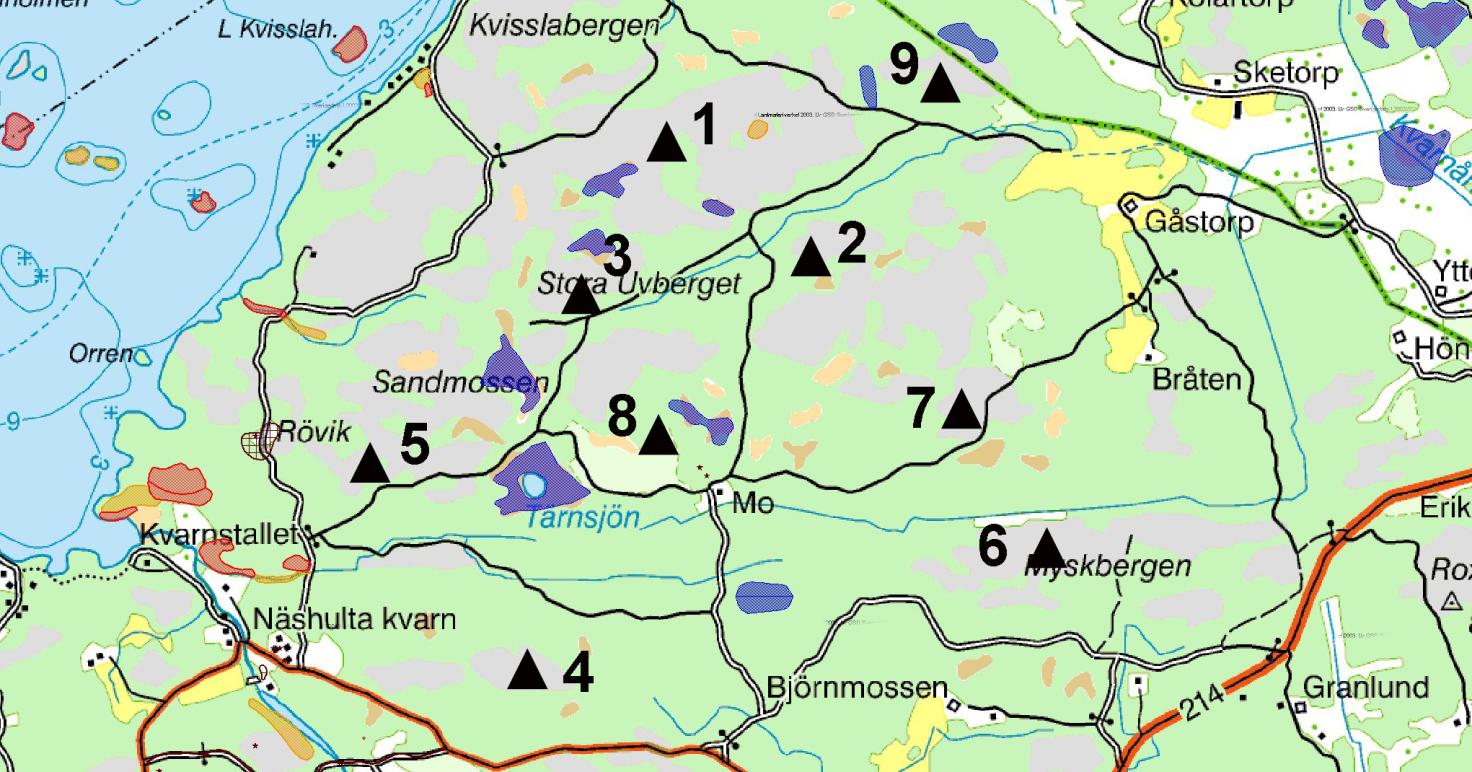 Skogsstyrelsens karta Skogens Pärlor som redovisar nyckelbiotoper, sumpskogar och naturvärden 9.