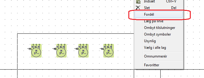 När du placerar symbolen i ritningen, kommer dialogboxen fram med typ og artikelnr. Tryck på for at få nästa lediga nummer. Tryck OK, og så kan du forbinda motoren med streck.