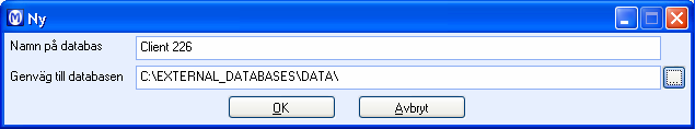 HUR DU SÄTTER UPP DITT SYSTEM Så skapar du en länk till en ny databas 1. Klicka Ny i översiktsfönstret och skriv in ett Databasnamn.