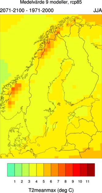 Utöver medeltemperaturen förväntas frekvensen av antalet dagar med temperaturer i vissa intervall, samt storleken på extremerna, ändras.